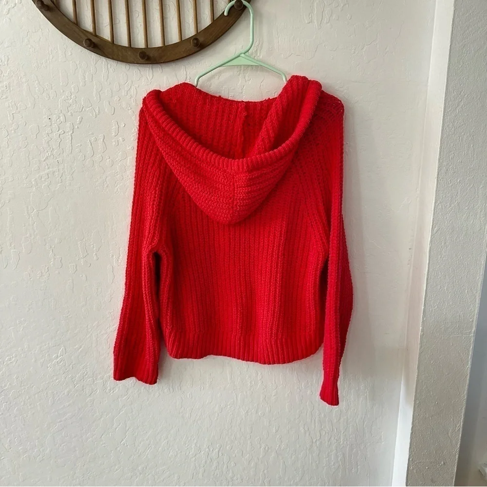 Aerie PINK Chenille Chunky Knit Pullover Sweater Hood Drawstring XS - Picture 6 of 8